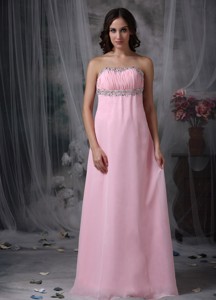 Beautiful Baby Pink Strapless Prom Dress Chiffon Beading