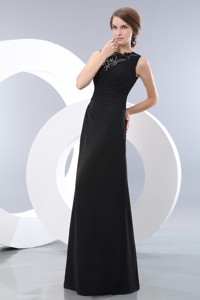 Simple Black Prom / Evening Dress Column Bateau Beading Floor-length Taffeta