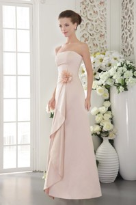 Beautiful Column / Sheath Strapless Floor-length Satin Hand Made Flower Baby Pink Prom Dress