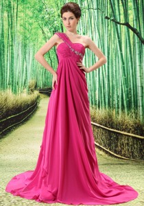 One Shoulder Prom Dress Appliques and Ruch In Graduation