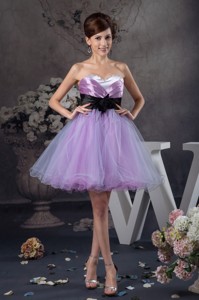 Lavender Mini-length Organza Prom Graduation Dress with Belt