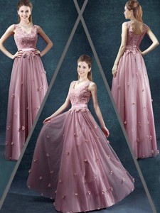 Classical V Neck Prom Dress With Appliques And Belt