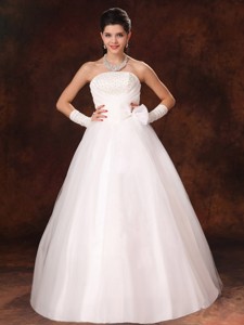 Bowknot Organza Strapless Garden Wedding Gowns For Custom Made In