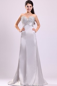 Sweetheart Silver Beading And Ruching Wedding Dress