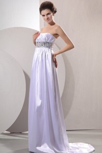 Empire Strapless Beaded Decorate Wedding Dress with Sweep Train 