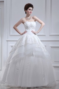 Cheap Strapless Beading Wedding Dress With Floor-length