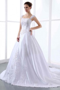 Custom Made Embroidery Wedding Dress With Straps Cathedral Train