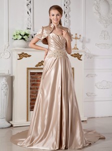 Affordable Sweetheart Court Train Satin Appliques Wedding Dress