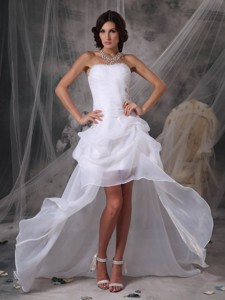 White Princess Strapless High-low Chiffon Beading Prom Dress