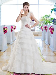 New Style Ruffled Layers Bridal Dress With One Shoulder