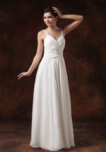Straps Ruched Bodice Floor-length For Wedding Dress Chiffon 