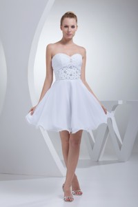 Mini-length Bridal Dress With Beade Waist And Ruched Sweetheart Neckline