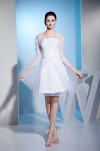 Long Sleeve Knee-length Wedding Dress In White Hot Sale