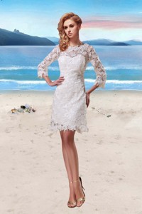 Lace Scoop Short Beach Wedding Dress In White With 34 Sleeves