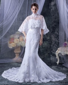Custom Made Mermaid Strapless Lace Wedding Dress With Appliques