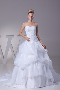 Lace And Pick Up Strapless Court Train Wedding Dress