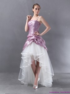 Ruched High Low Beaded Wedding Gowns in White and Lilac 