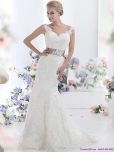 Perfect White Backless Wedding Dress With Sash And Lace