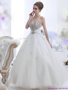 Pretty White Sweetheart Rhinestone Wedding Dress