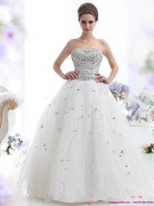 Perfect White Strapless Wedding Dress With Rhinestones