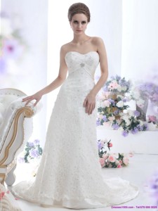 Pretty White Sweetheart Beading Wedding Dress With Brush Train