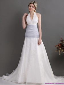 Romantic Halter Top Wedding Dress With Lace And Ruching