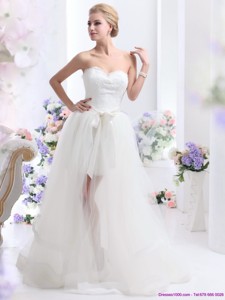 Romantic Sweetheart Wedding Dress With Lace And Sash