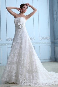 Beautiful Strapless Court Train Lace Sash Wedding Dress