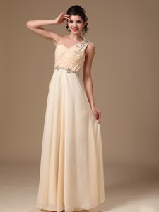 Champagne One Shoulder Empire Prom Dress With New Styles Beaded Decorate Shoulder For Customize