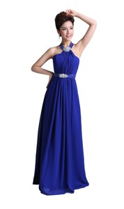 Luxurious Empire Halter Top Prom Dress With Beading In Royal Blue