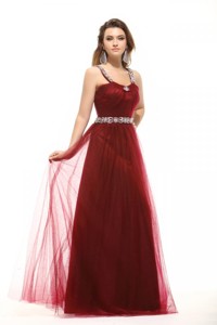 Inexpensive Empire Square Tulle Long Prom Dress With Beading