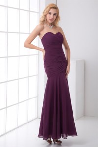 Column Sweetheart Ankle-length Chiffon Purple Prom Dress with Ruching