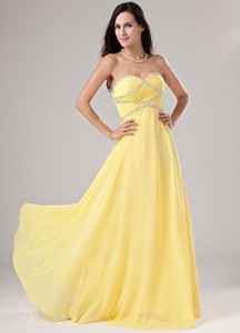 Sweetheart Chiffon Beading Floor-length Prom Dress Empire Yellow