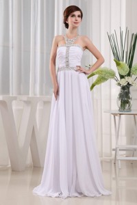 Prom Dress Beading And Ruch Empire White With Halter