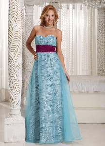 Custom Made Zebra Sweethart Long Prom Celebrity Dress With Aque Blue