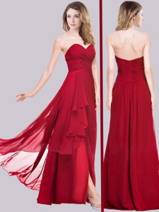 New Arrivals Empire Chiffon Red Prom Dress with High Slit
