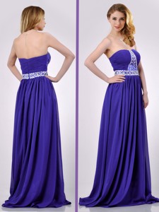Empire Strapless Beaded Purple Long Prom Dress for Evening