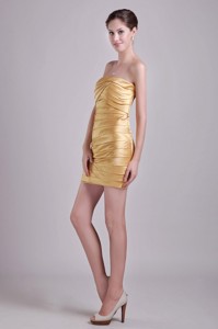 Gold Column Strapless Short Taffeta Ruch Prom / Cocktail Dress