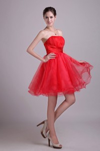 Red Strapless Short Organza Beading Promcocktail Dress