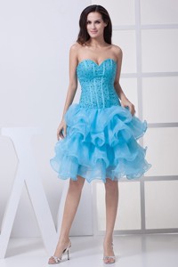 Beading And Ruffled Layers Accent Organza Prom Dress In Aqua Blue