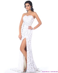 Sexy Sweetheart Sequins White Prom Dress With High Slit
