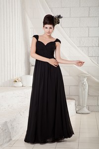 Discount Black Empire Little Black Dress V-neck Chiffon Beading Floor-length