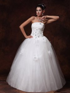Strapless Beaded Floor-length Tulle Wedding Dress Custom Made