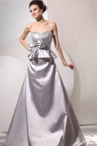Sweetheart Silver Beading And Ruching Bow Wedding Dress