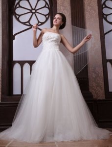 Strapless Beading Tulle And Organza Zipper Up Wedding Dress