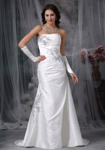Affordable Strapless Brush Traintaffeta Appliques And Ruch Wedding Dress