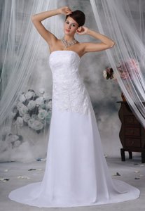 Marion Iowa Lace Decorate Bodice Strapless Court Train Chiffon Wedding Dress