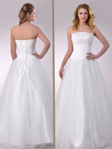 Sophisticated A Line Strapless Beaded Bridal Dress In Tulle