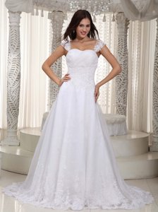 Gorgeous Straps Court Train Lace Ruch Wedding Dress