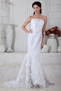 Perfect Mermaid Strapless Brush Train Special Fabric Wedding Dress 